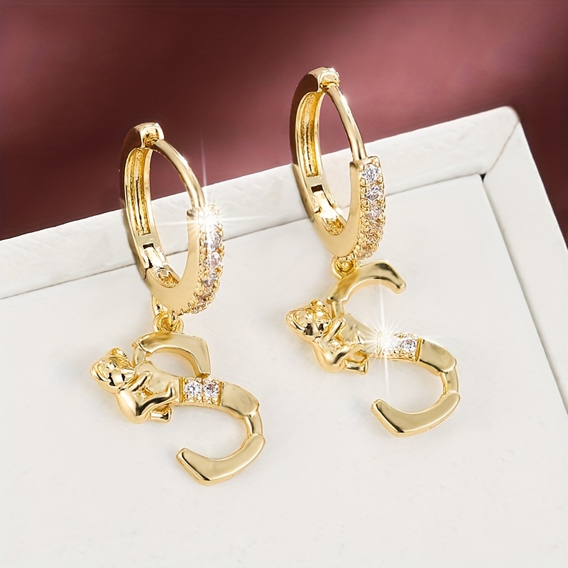 Women's Fashionable Letter Bear Design Drop Earrings Set